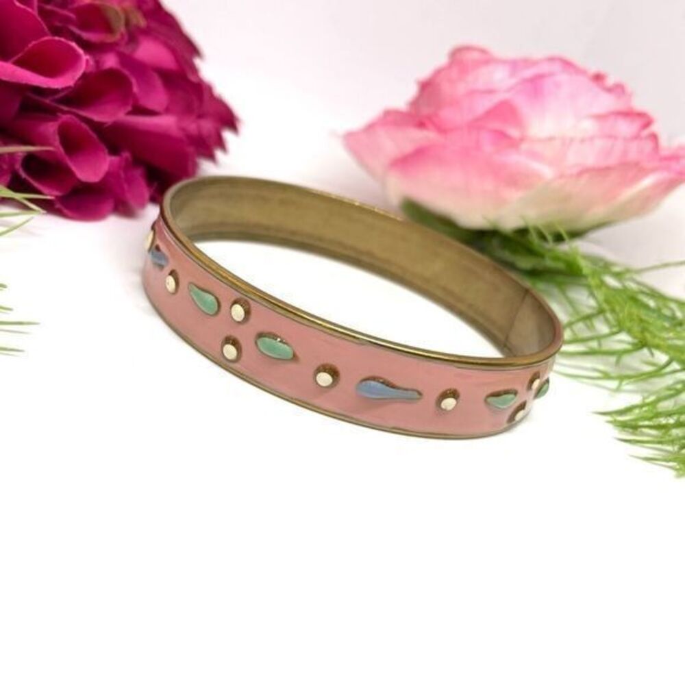 VINTAGE⚜️RETRO Painted Brass Blush Art Bangle Bracelet